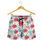 Cute Christmas Poinsettia Pattern Print Women's Shorts