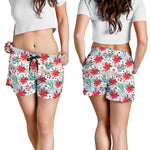 Cute Christmas Poinsettia Pattern Print Women's Shorts