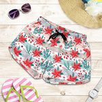 Cute Christmas Poinsettia Pattern Print Women's Shorts