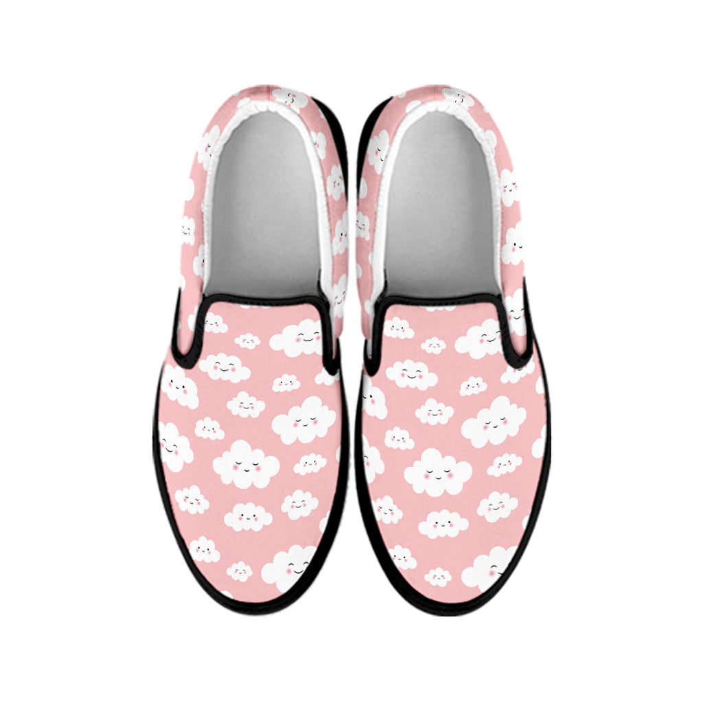 Cute Cloud Pattern Print Black Slip On Shoes