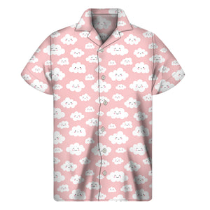 Cute Cloud Pattern Print Men's Short Sleeve Shirt