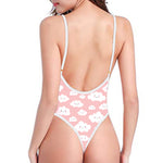 Cute Cloud Pattern Print One Piece High Cut Swimsuit