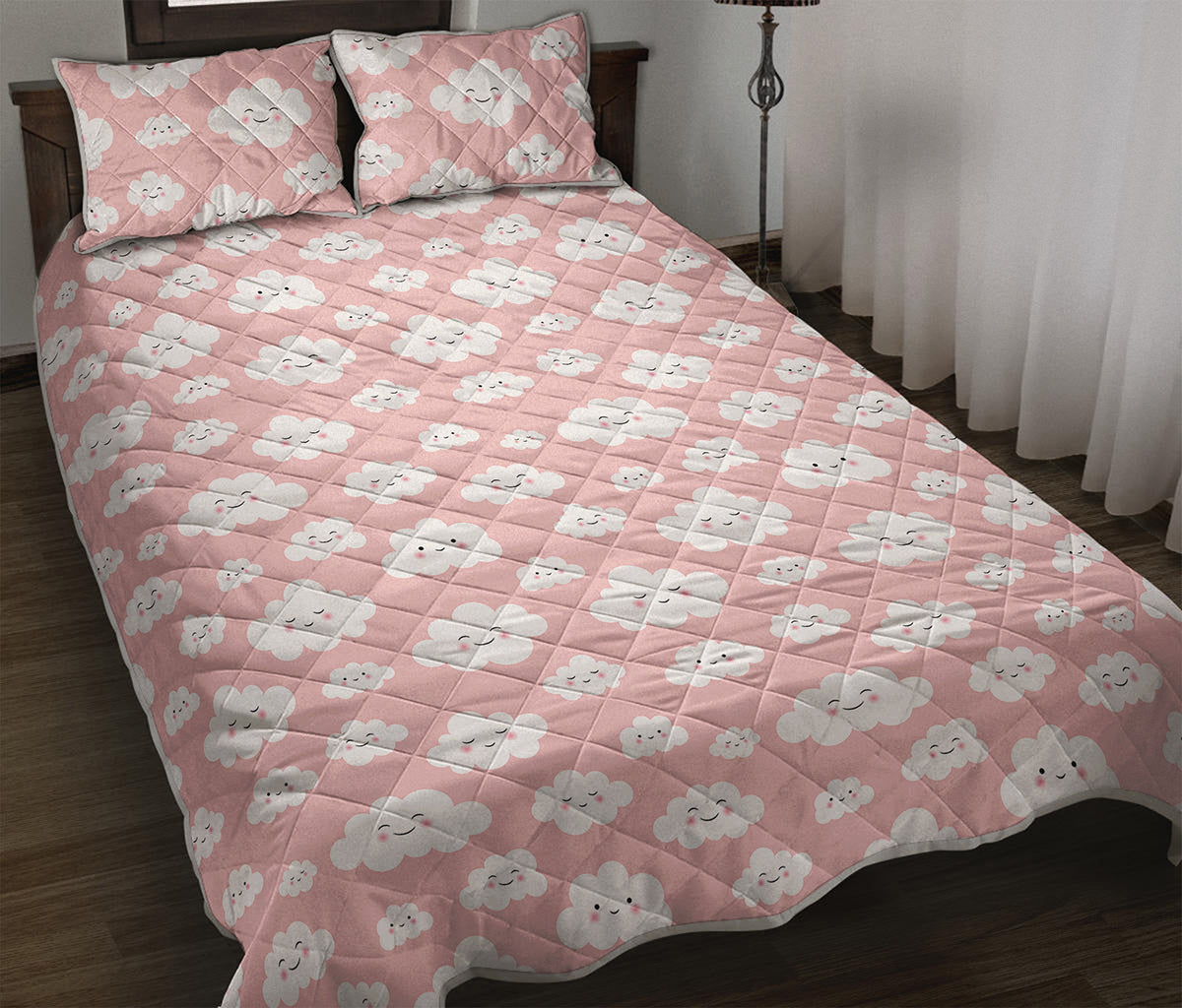 Cute Cloud Pattern Print Quilt Bed Set