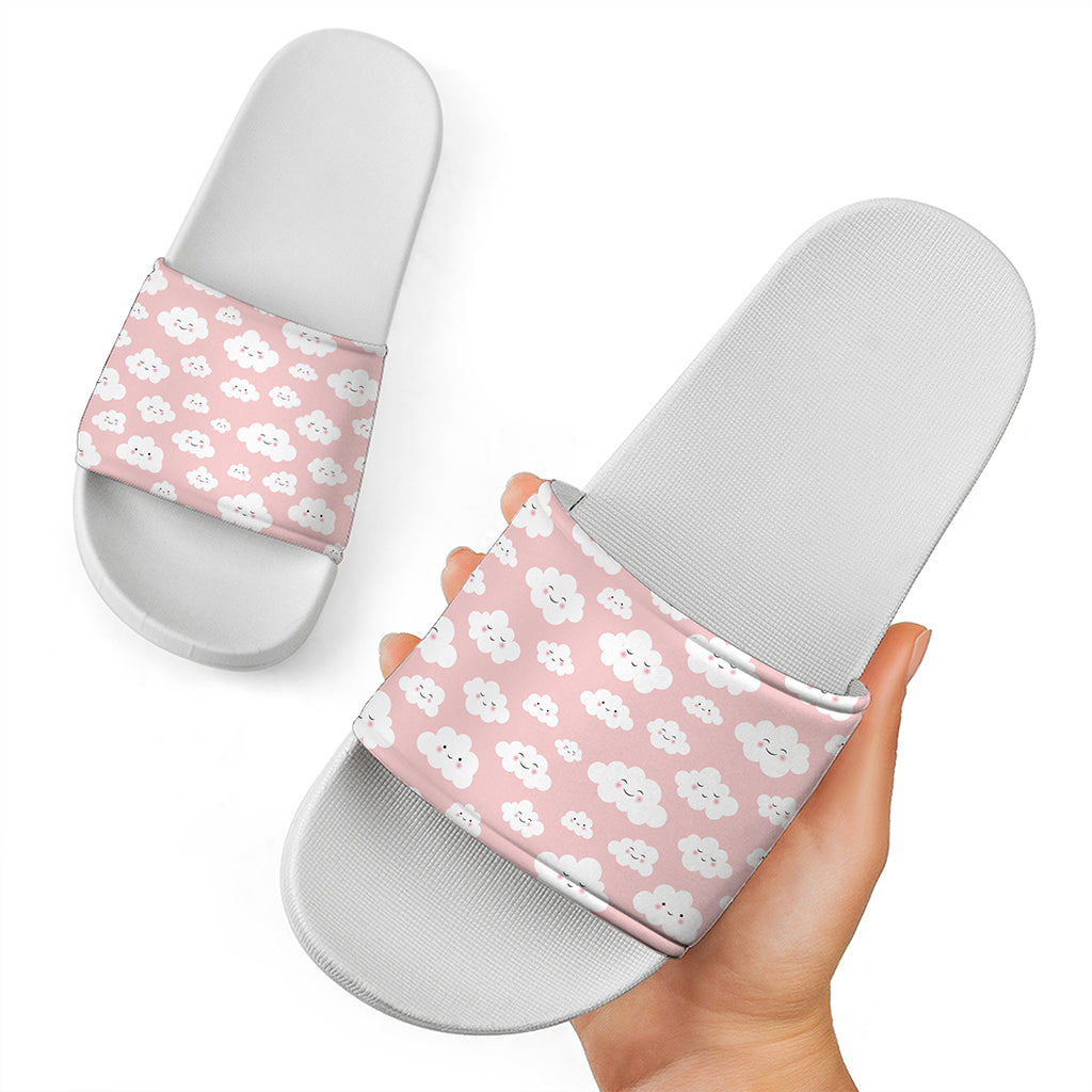 Cute Cloud Pattern Print White Slide Sandals