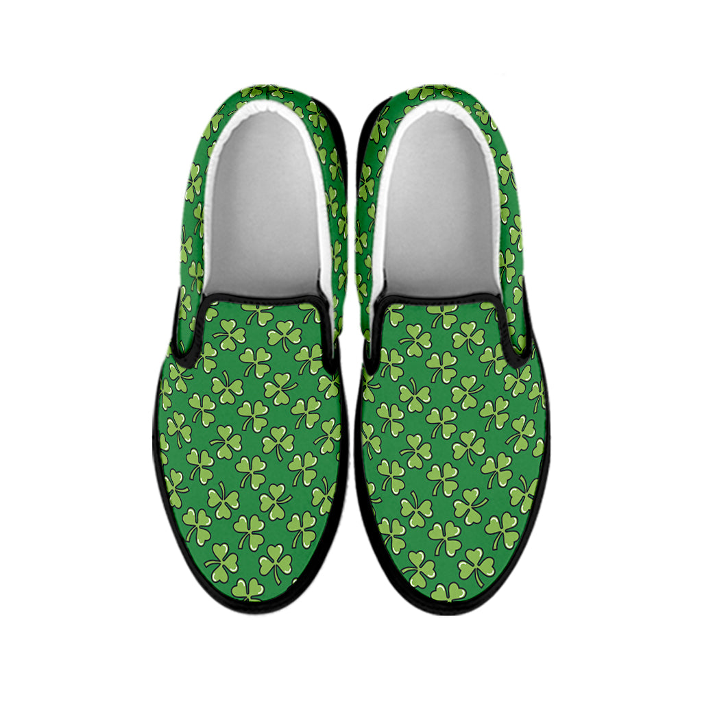 Cute Clover St. Patrick's Day Print Black Slip On Shoes