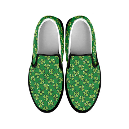 Cute Clover St. Patrick's Day Print Black Slip On Shoes