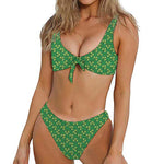 Cute Clover St. Patrick's Day Print Front Bow Tie Bikini