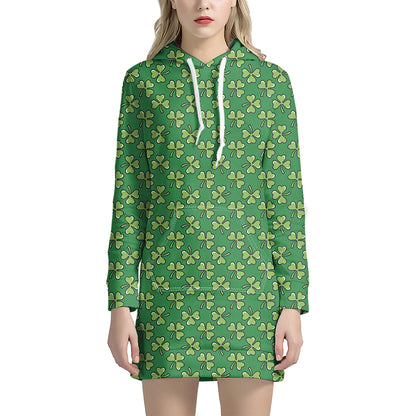 Cute Clover St. Patrick's Day Print Hoodie Dress