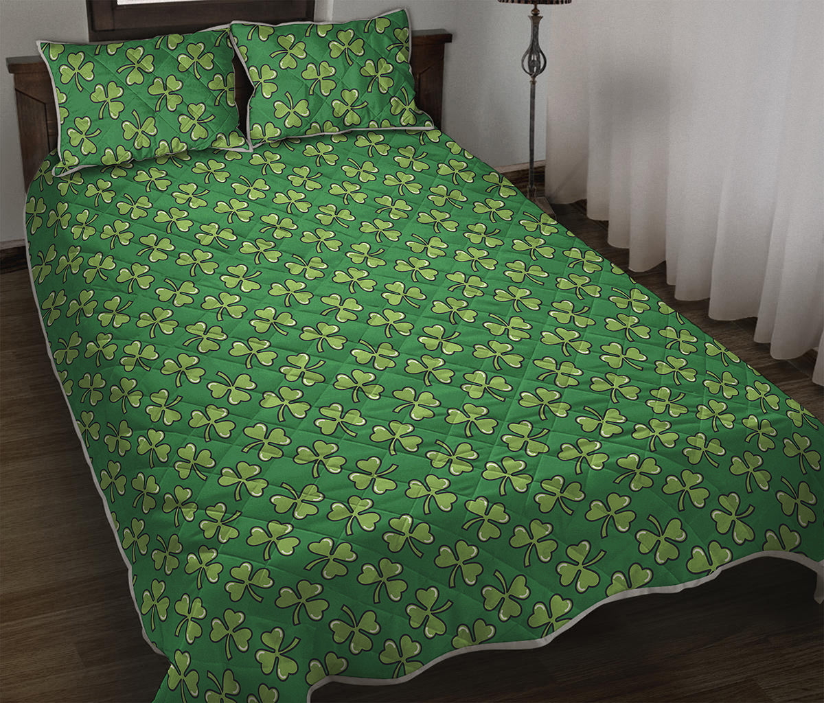 Cute Clover St. Patrick's Day Print Quilt Bed Set