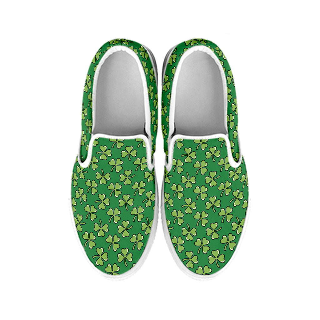 Cute Clover St. Patrick's Day Print White Slip On Shoes