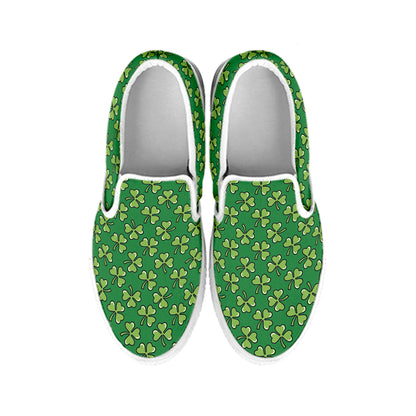Cute Clover St. Patrick's Day Print White Slip On Shoes