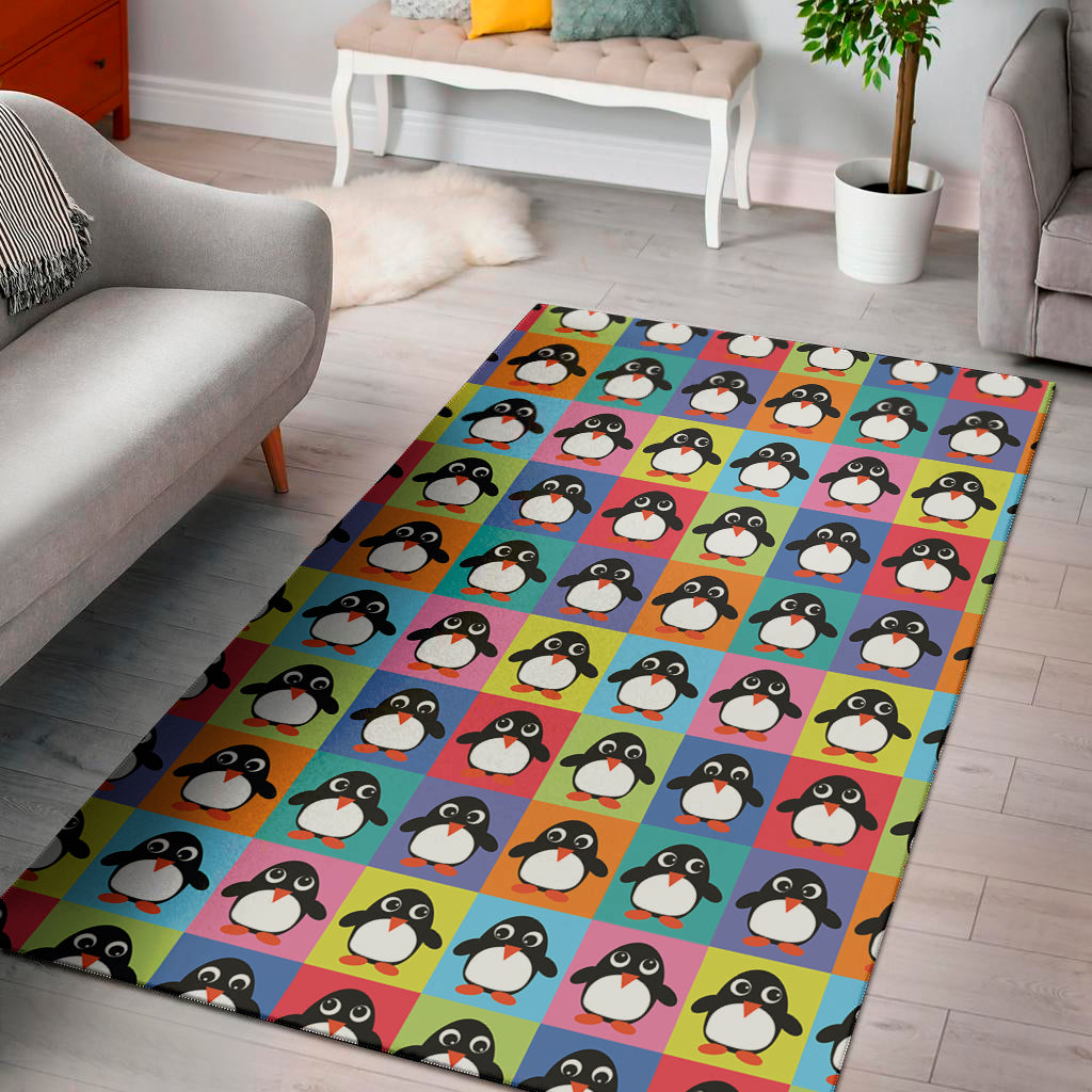 Cute Colorful Penguin Pattern Print Area Rug