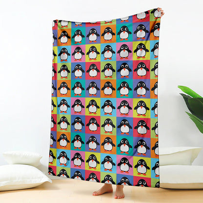 Cute Colorful Penguin Pattern Print Blanket