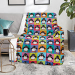 Cute Colorful Penguin Pattern Print Blanket