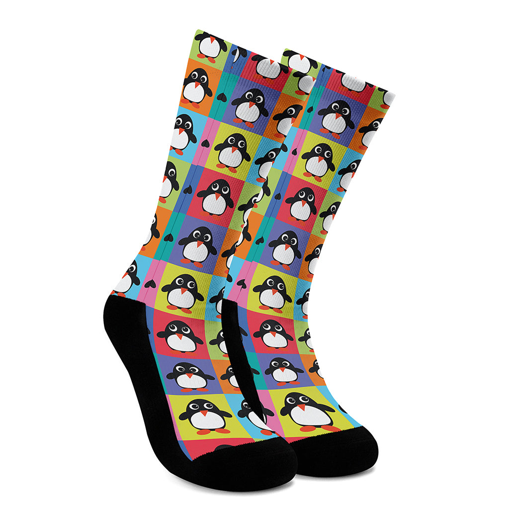 Cute Colorful Penguin Pattern Print Crew Socks
