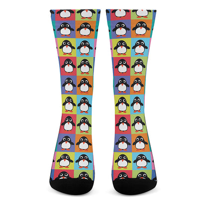 Cute Colorful Penguin Pattern Print Crew Socks