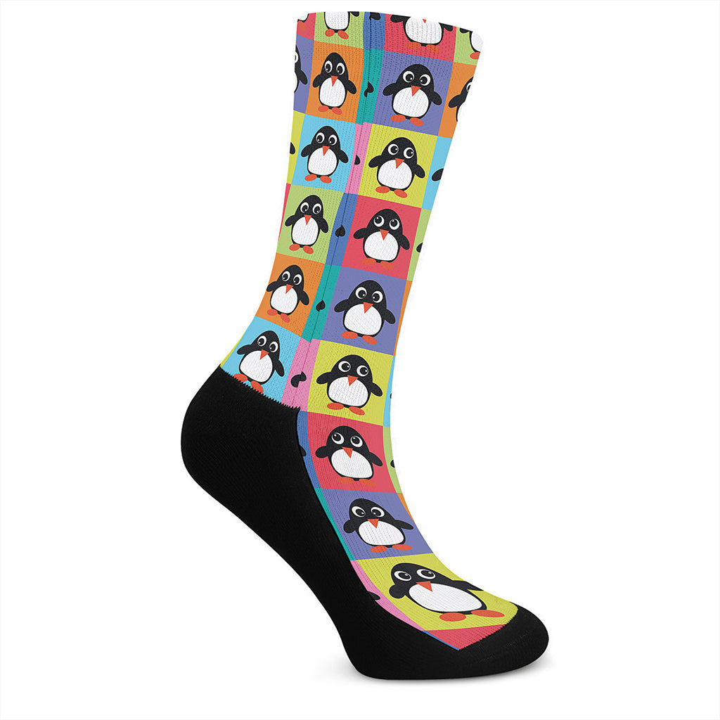 Cute Colorful Penguin Pattern Print Crew Socks