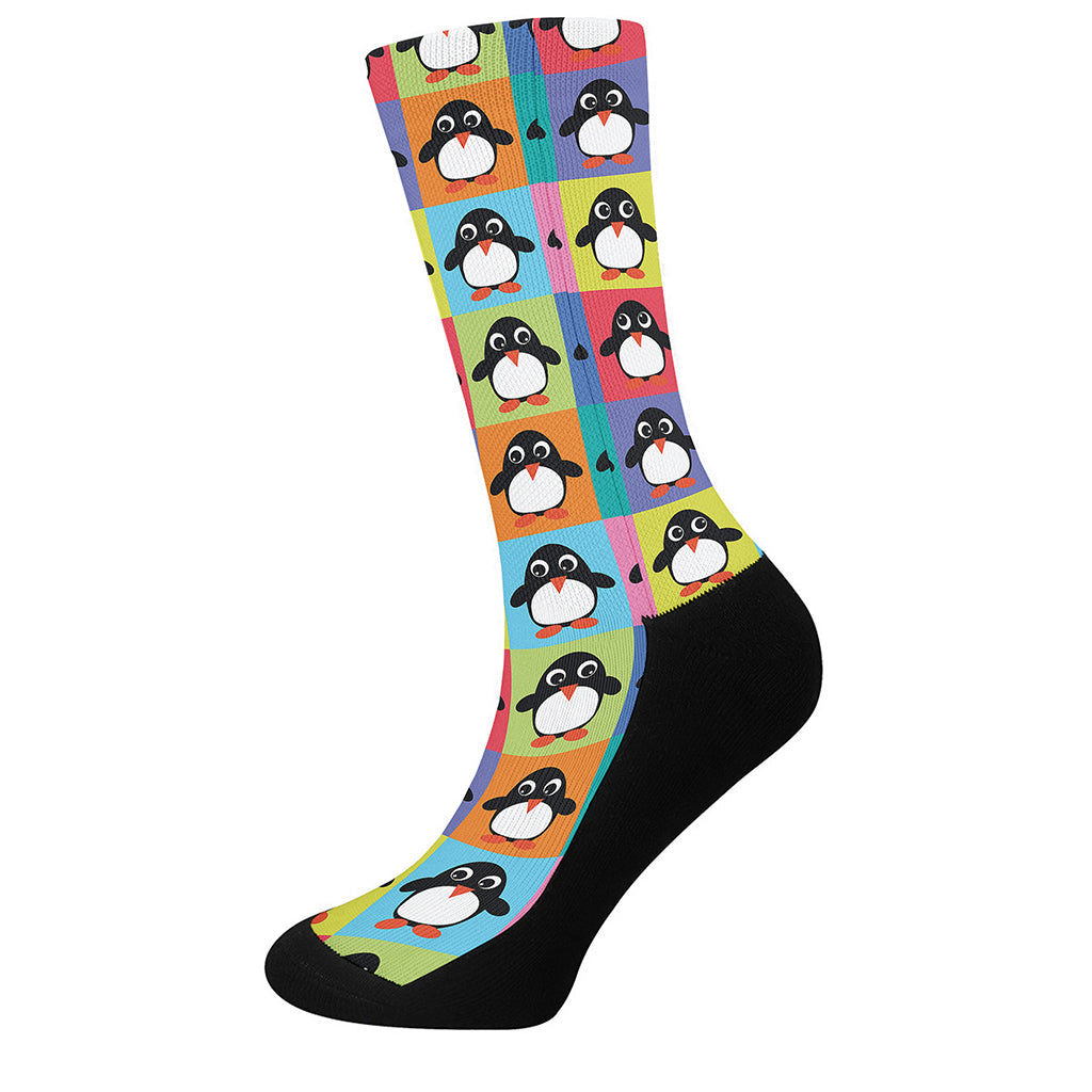 Cute Colorful Penguin Pattern Print Crew Socks