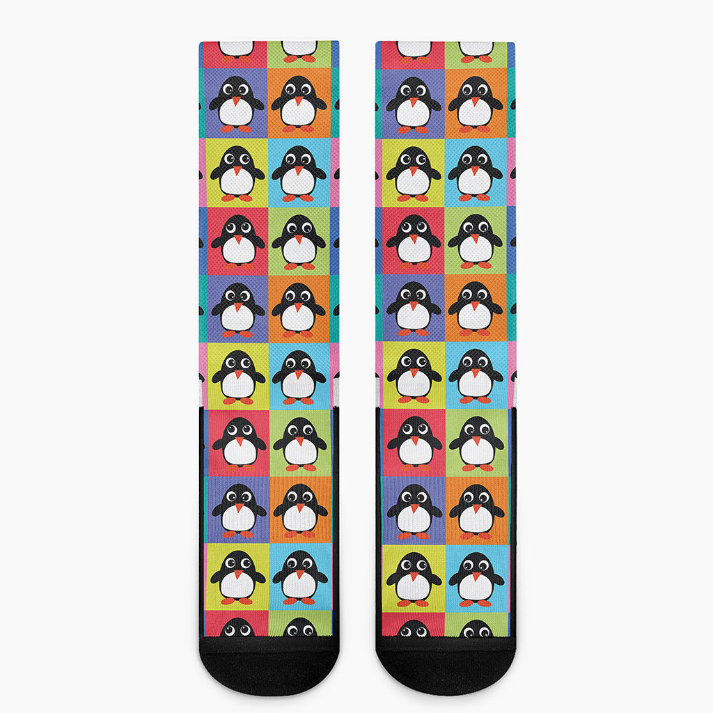 Cute Colorful Penguin Pattern Print Crew Socks