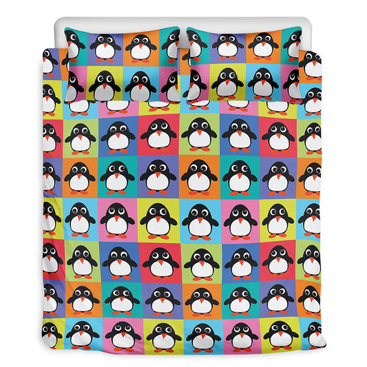 Cute Colorful Penguin Pattern Print Duvet Cover Bedding Set