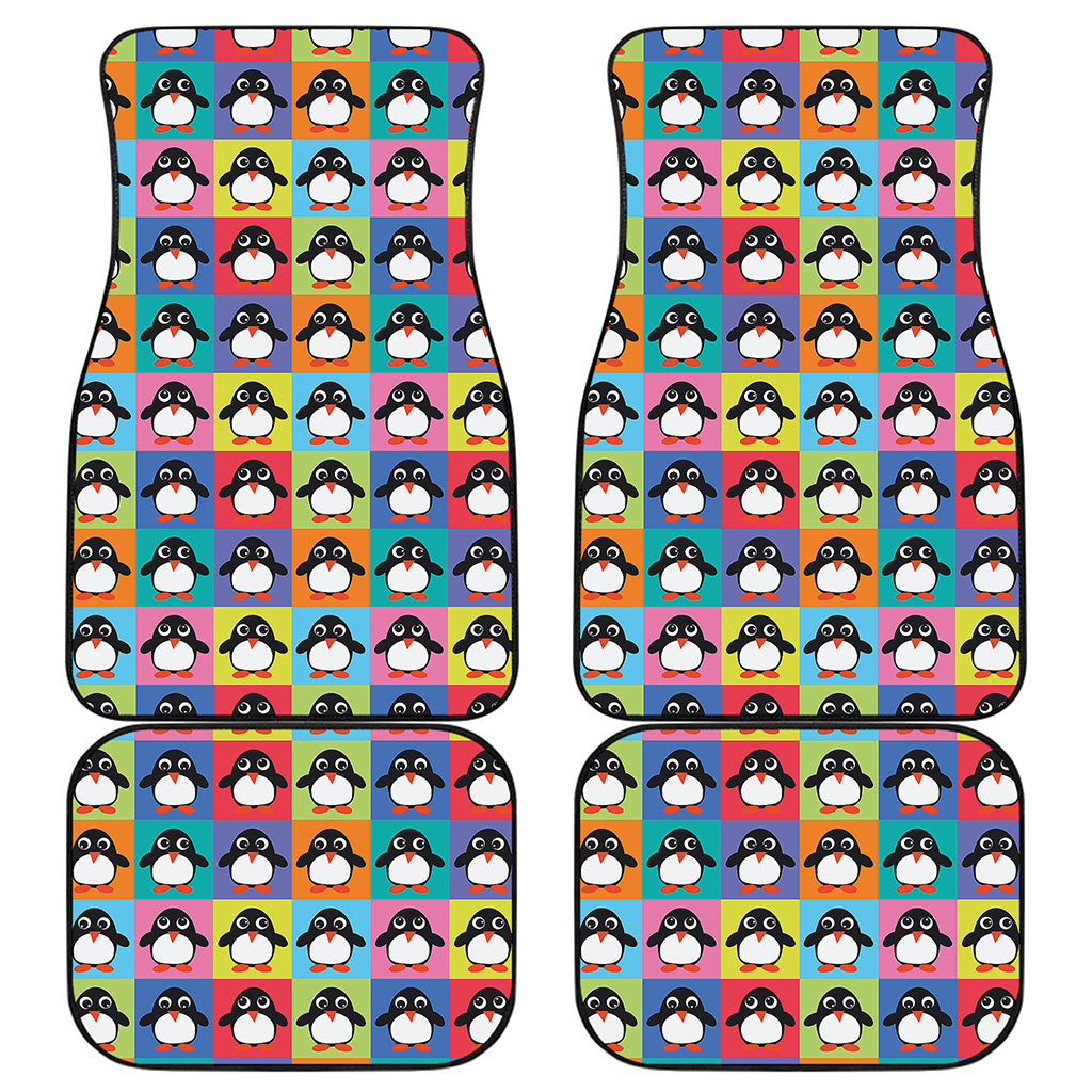 Cute Colorful Penguin Pattern Print Front and Back Car Floor Mats