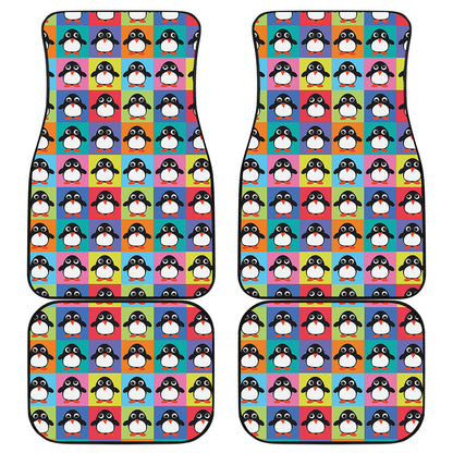 Cute Colorful Penguin Pattern Print Front and Back Car Floor Mats