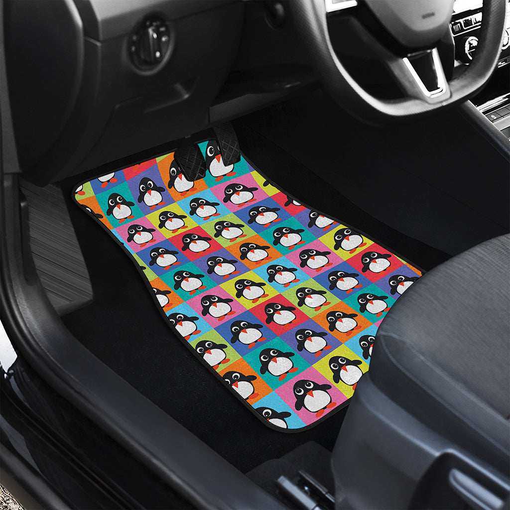 Cute Colorful Penguin Pattern Print Front and Back Car Floor Mats