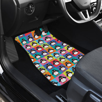 Cute Colorful Penguin Pattern Print Front and Back Car Floor Mats