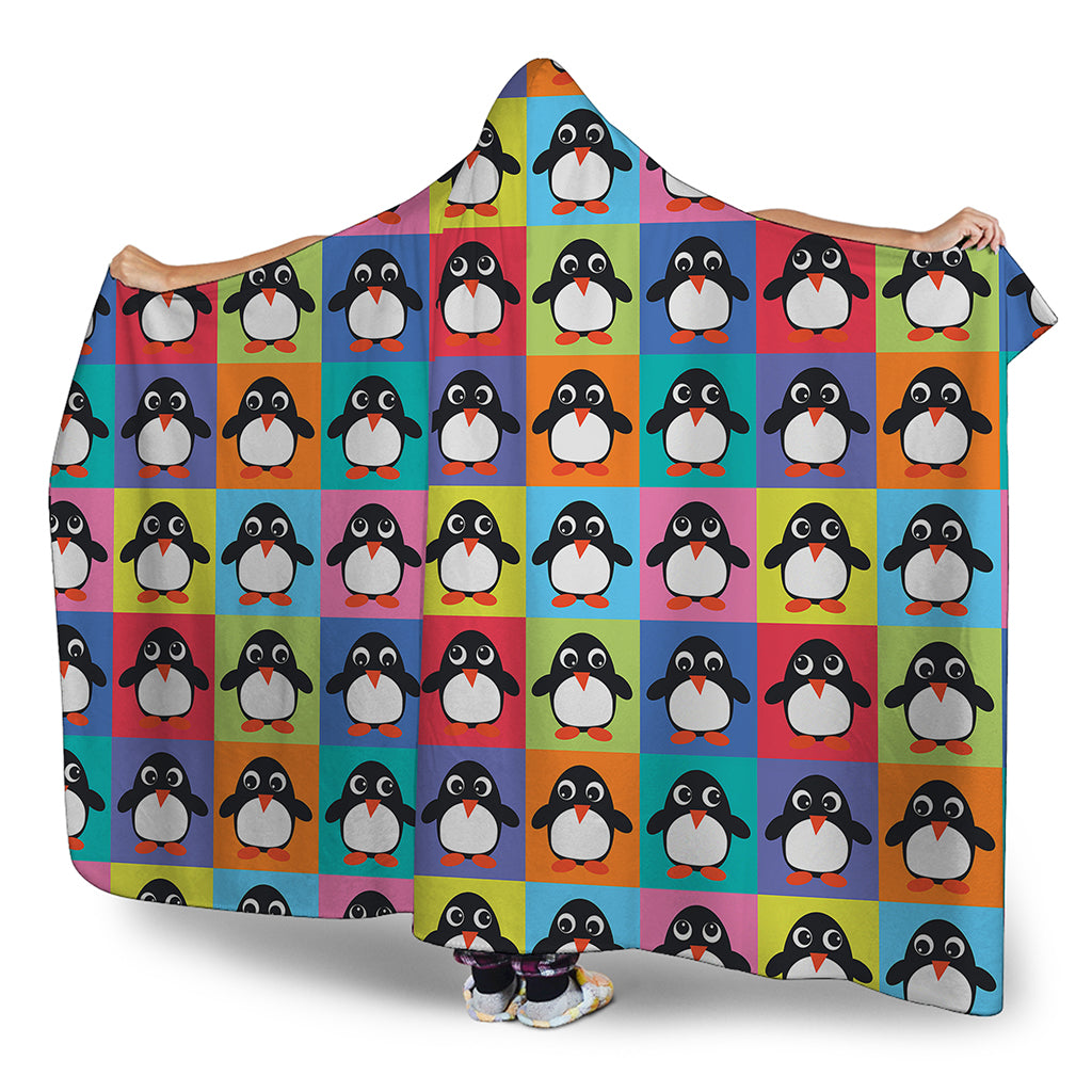 Cute Colorful Penguin Pattern Print Hooded Blanket