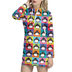 Cute Colorful Penguin Pattern Print Hoodie Dress