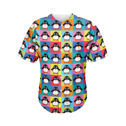 Cute Colorful Penguin Pattern Print Men's Baseball Jersey
