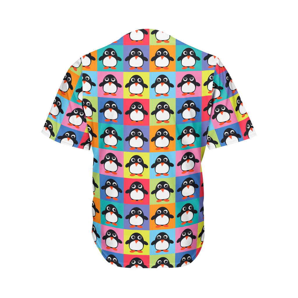 Cute Colorful Penguin Pattern Print Men's Baseball Jersey
