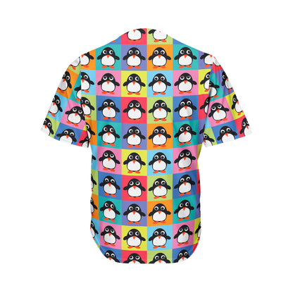 Cute Colorful Penguin Pattern Print Men's Baseball Jersey