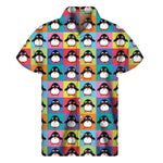 Cute Colorful Penguin Pattern Print Men's Short Sleeve Shirt