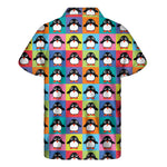 Cute Colorful Penguin Pattern Print Men's Short Sleeve Shirt