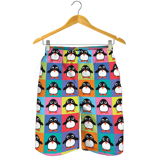 Cute Colorful Penguin Pattern Print Men's Shorts