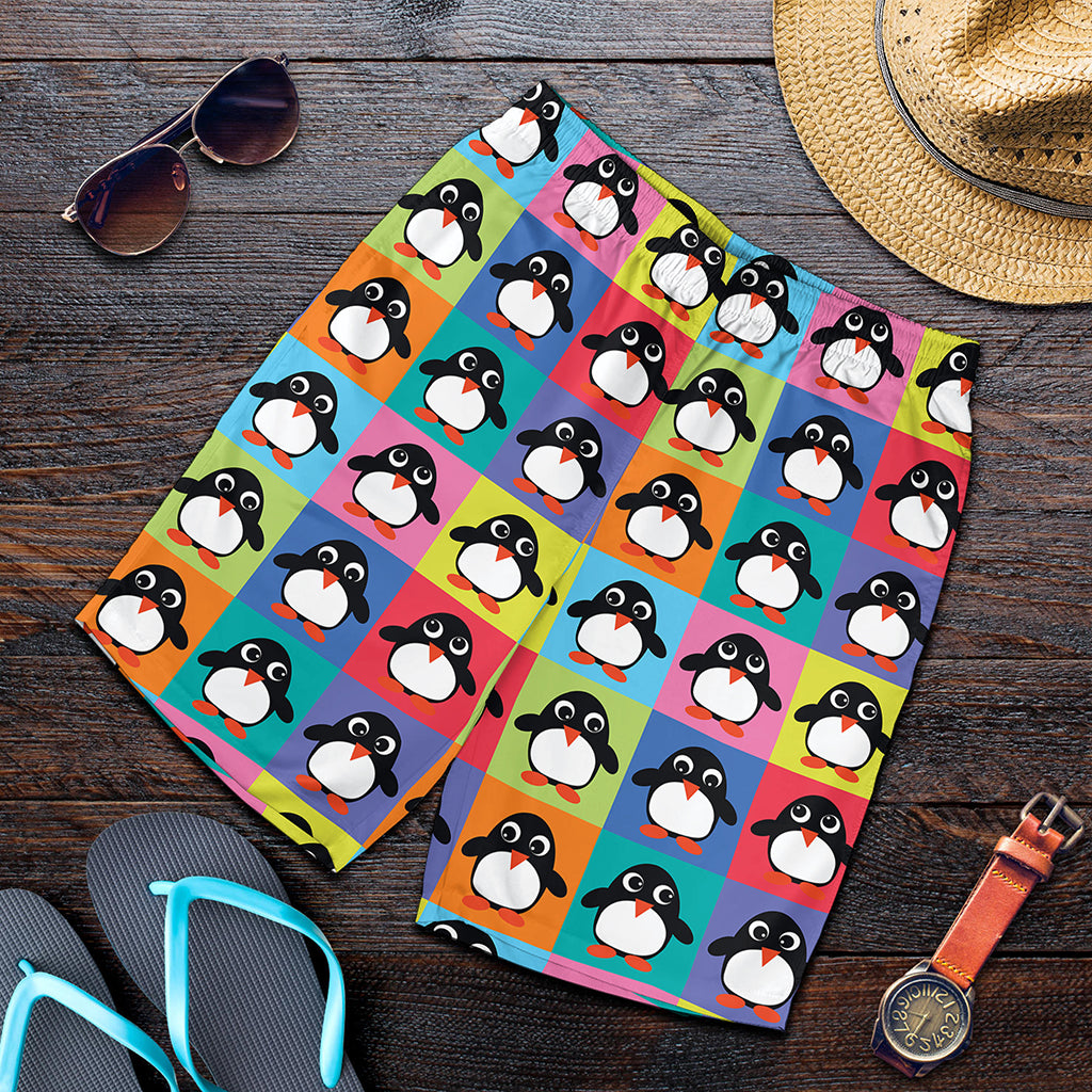 Cute Colorful Penguin Pattern Print Men's Shorts