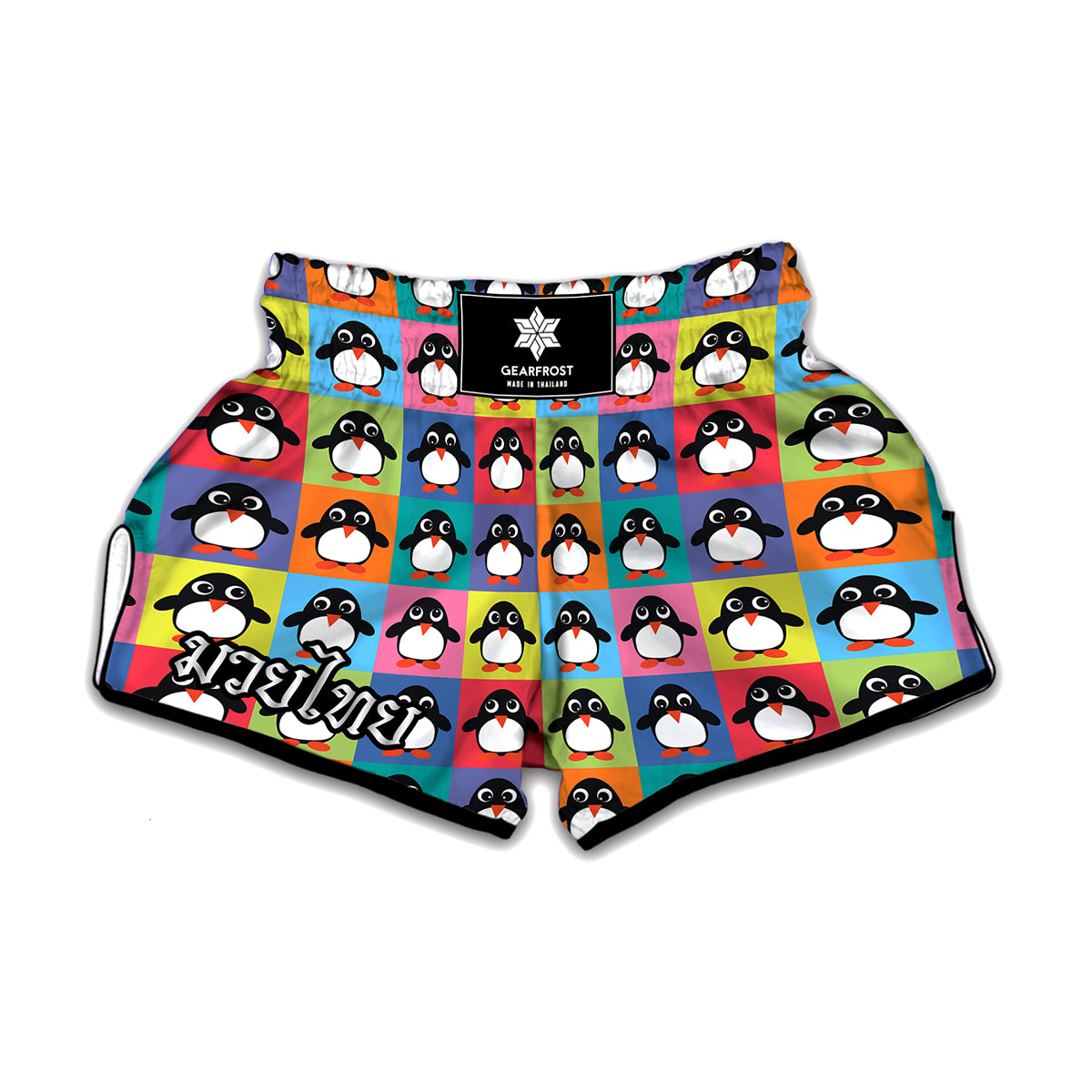 Cute Colorful Penguin Pattern Print Muay Thai Boxing Shorts