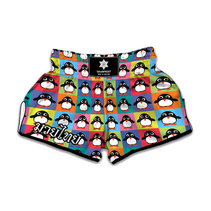 Cute Colorful Penguin Pattern Print Muay Thai Boxing Shorts