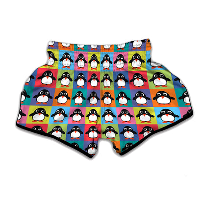 Cute Colorful Penguin Pattern Print Muay Thai Boxing Shorts