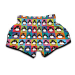 Cute Colorful Penguin Pattern Print Muay Thai Boxing Shorts