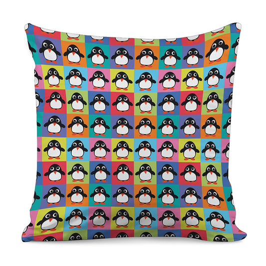 Cute Colorful Penguin Pattern Print Pillow Cover