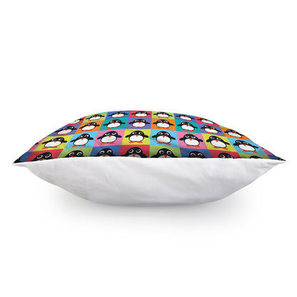 Cute Colorful Penguin Pattern Print Pillow Cover