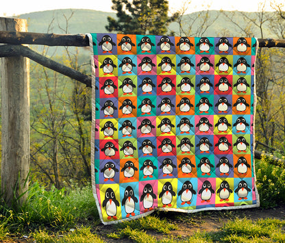 Cute Colorful Penguin Pattern Print Quilt