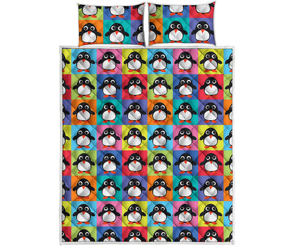 Cute Colorful Penguin Pattern Print Quilt Bed Set