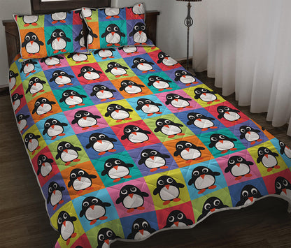 Cute Colorful Penguin Pattern Print Quilt Bed Set