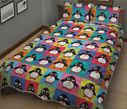 Cute Colorful Penguin Pattern Print Quilt Bed Set