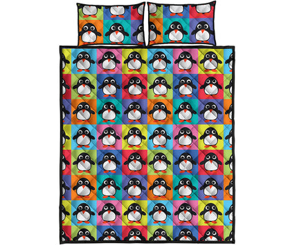 Cute Colorful Penguin Pattern Print Quilt Bed Set