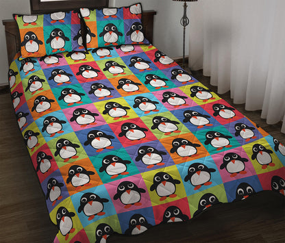 Cute Colorful Penguin Pattern Print Quilt Bed Set