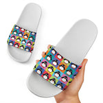 Cute Colorful Penguin Pattern Print White Slide Sandals